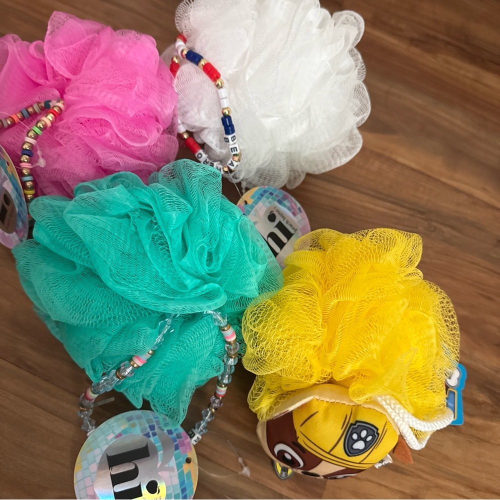 Colorful Bath Loofah Set with Beaded Handles